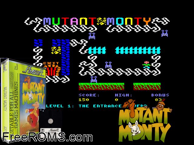 Mutant Monty (UK) (1984) [a1] Amstrad CPC game showing 3D box cover and gameplay screenshot